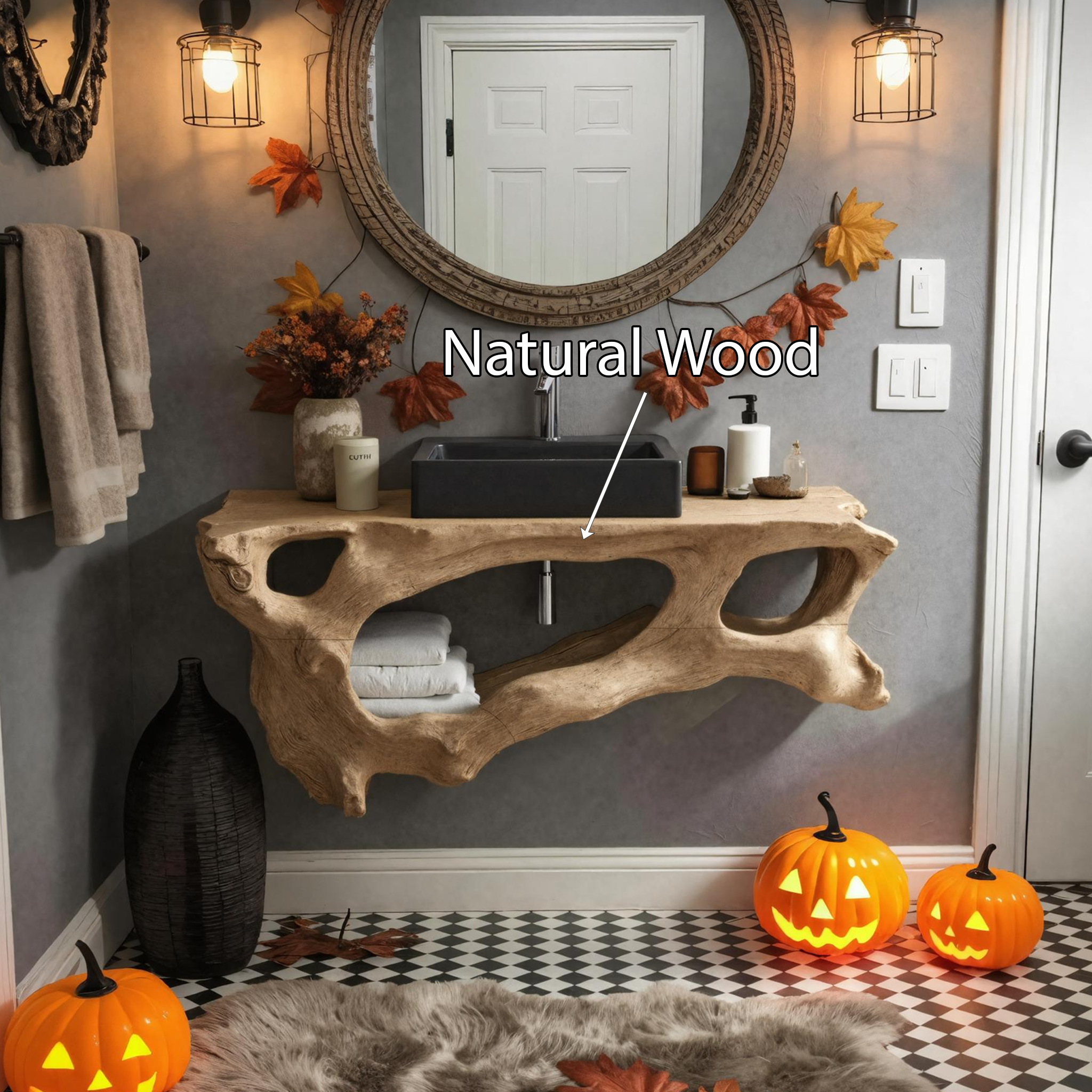 Mid Century Solid Wood Vanity For Bathroom Halloween Furniture SILDTTNHBV002