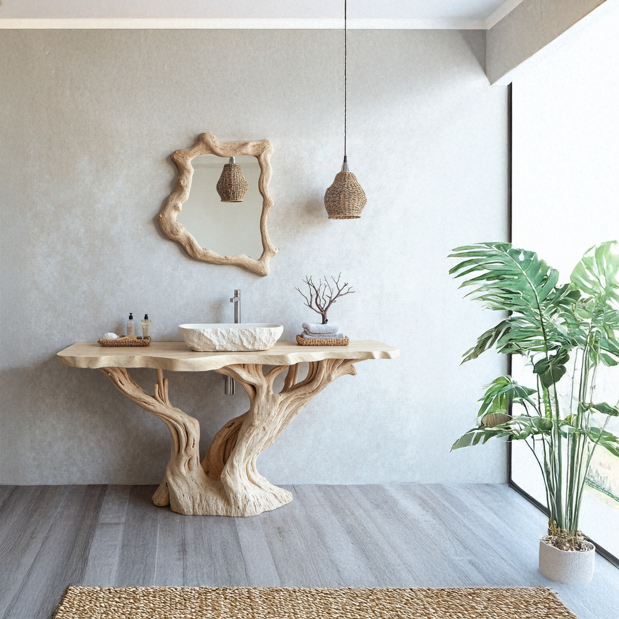 Handcrafted Solid Wood Bathroom Vanity With Natural Finish SILDTBRV102