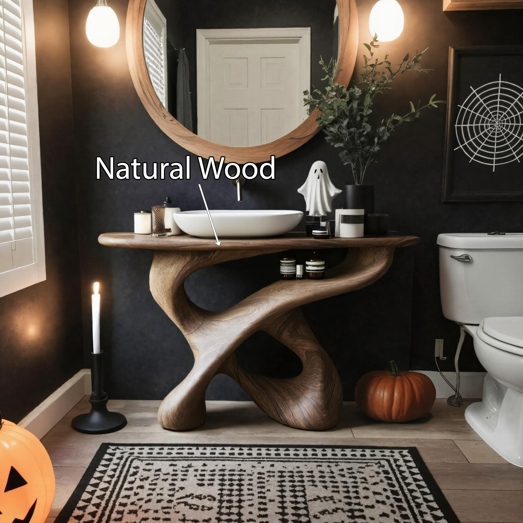 Handcrafted Wooden Live Edge Vanity For Bathroom Halloween Decor SILDTTNHBV001