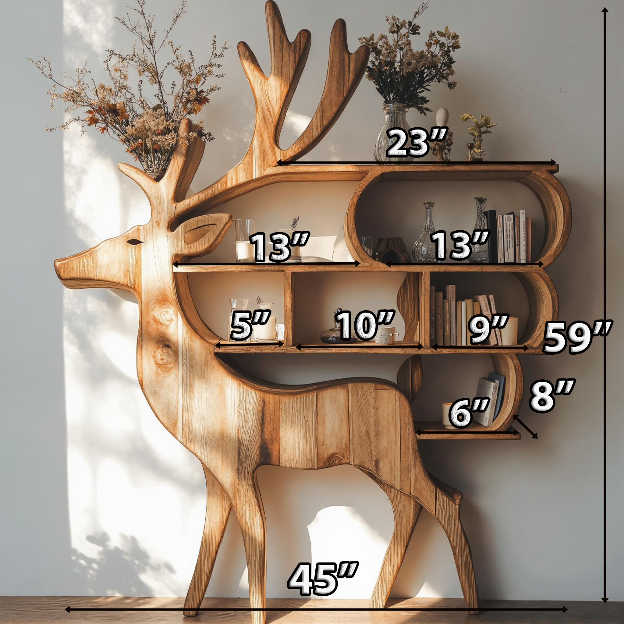 Customizable Wooden Deer Shelf For Living Room Storage SILDTDE014