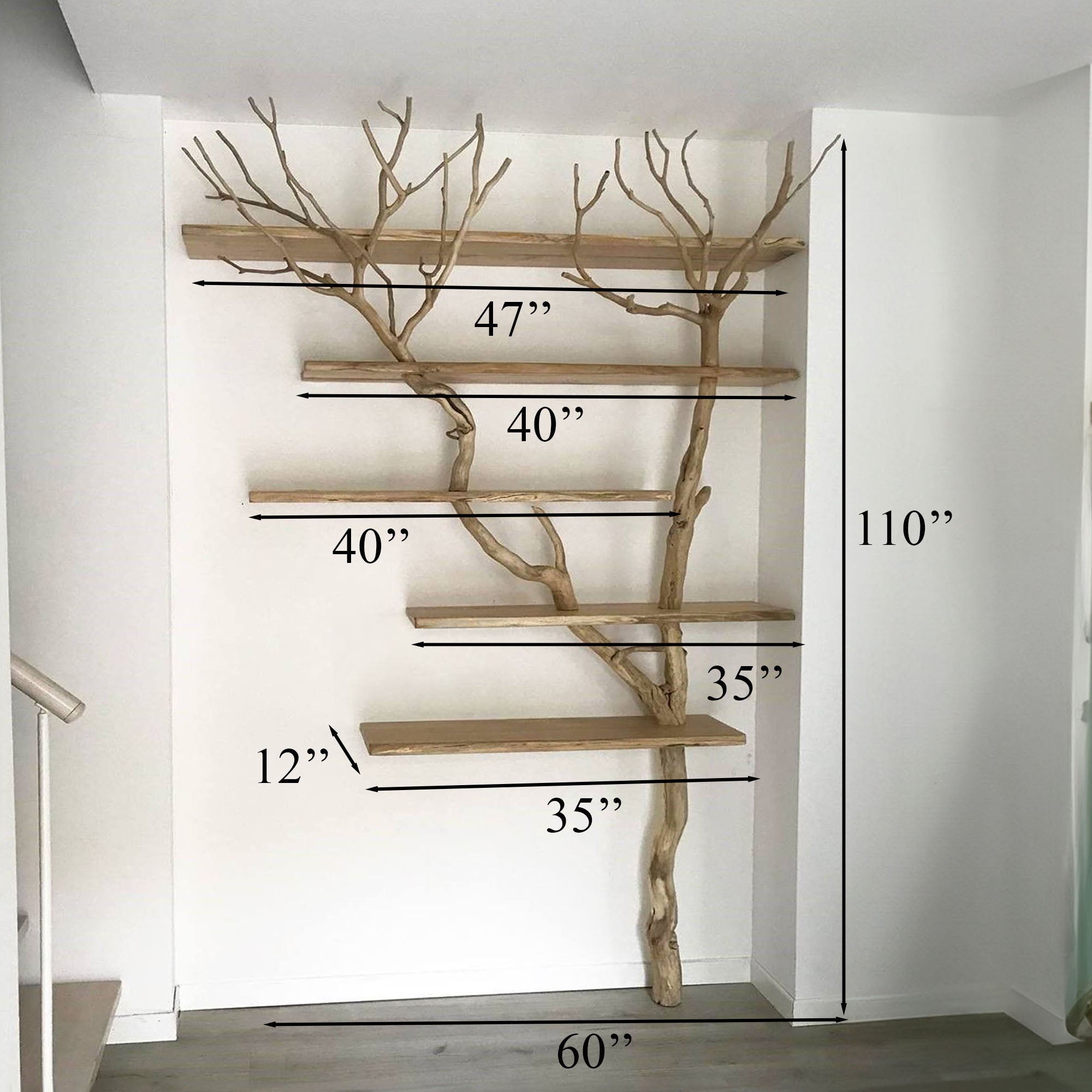 Tree Branch Floating Corner Shelf Solid Wood For Book Lover Gift SINLTB032