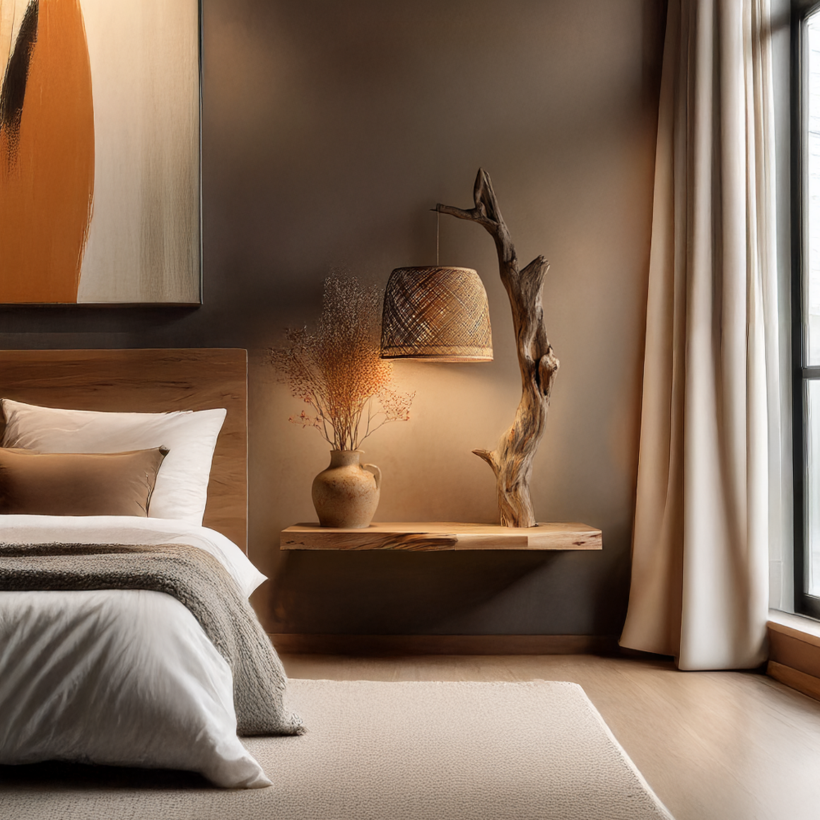 Floating Solid Wood Shelf Sculptural Accent Bedroom Interior Decor SINLSAFL317