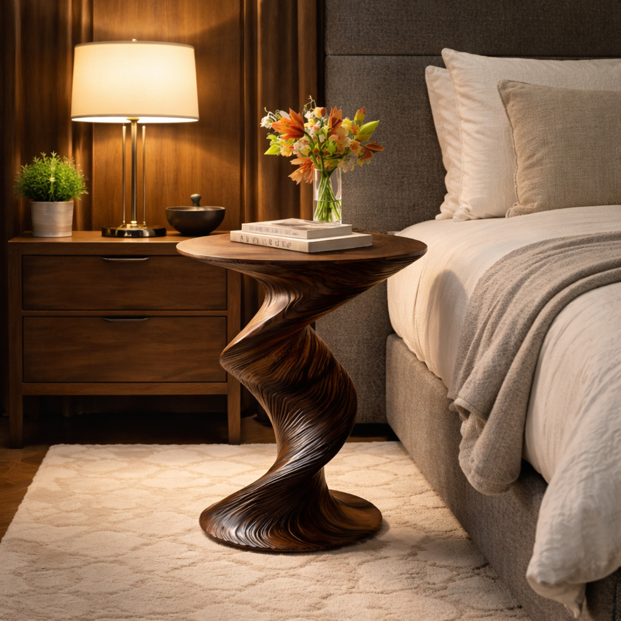 Mid Century Curved Nightstand For Bedroom And Small Space SINLKIBT236