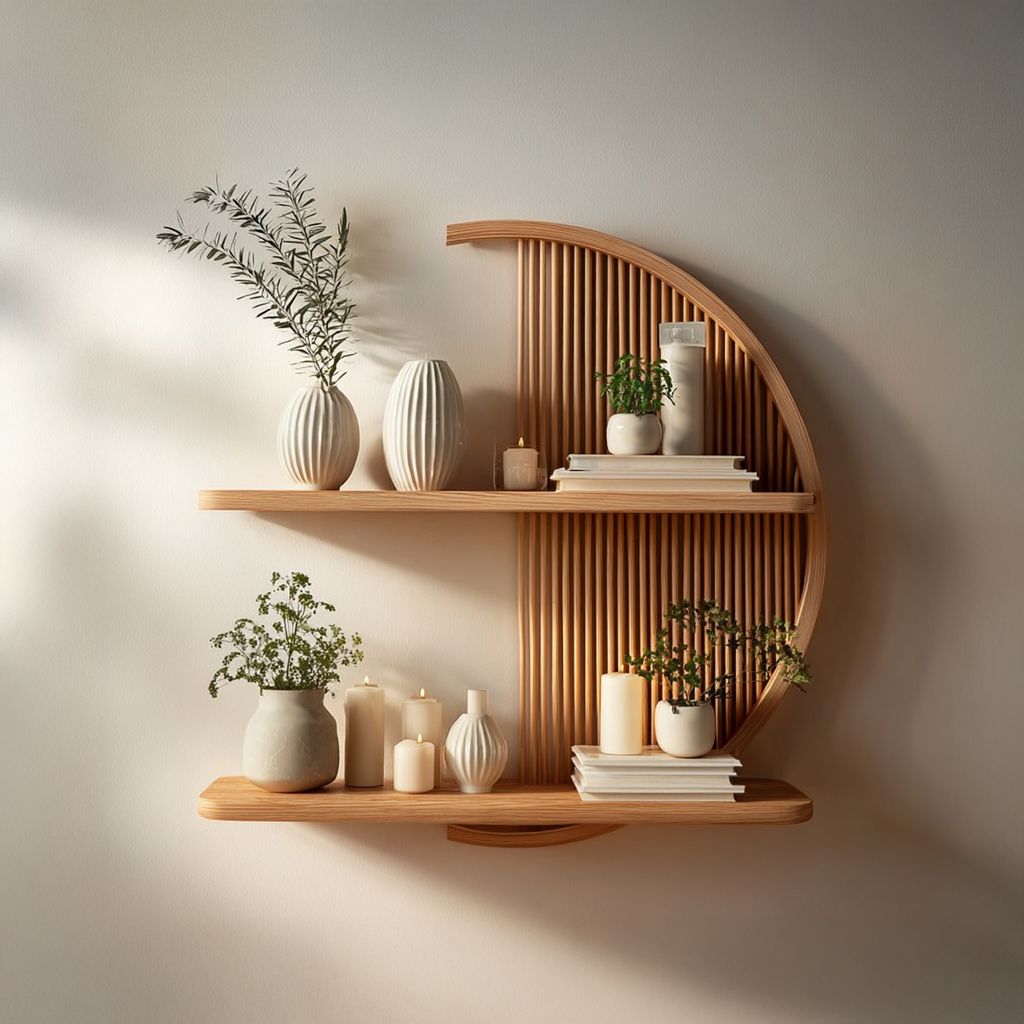 Modern Half-Round Wooden Floating Shelf Wall Decor For Living Room SINLSAFL081
