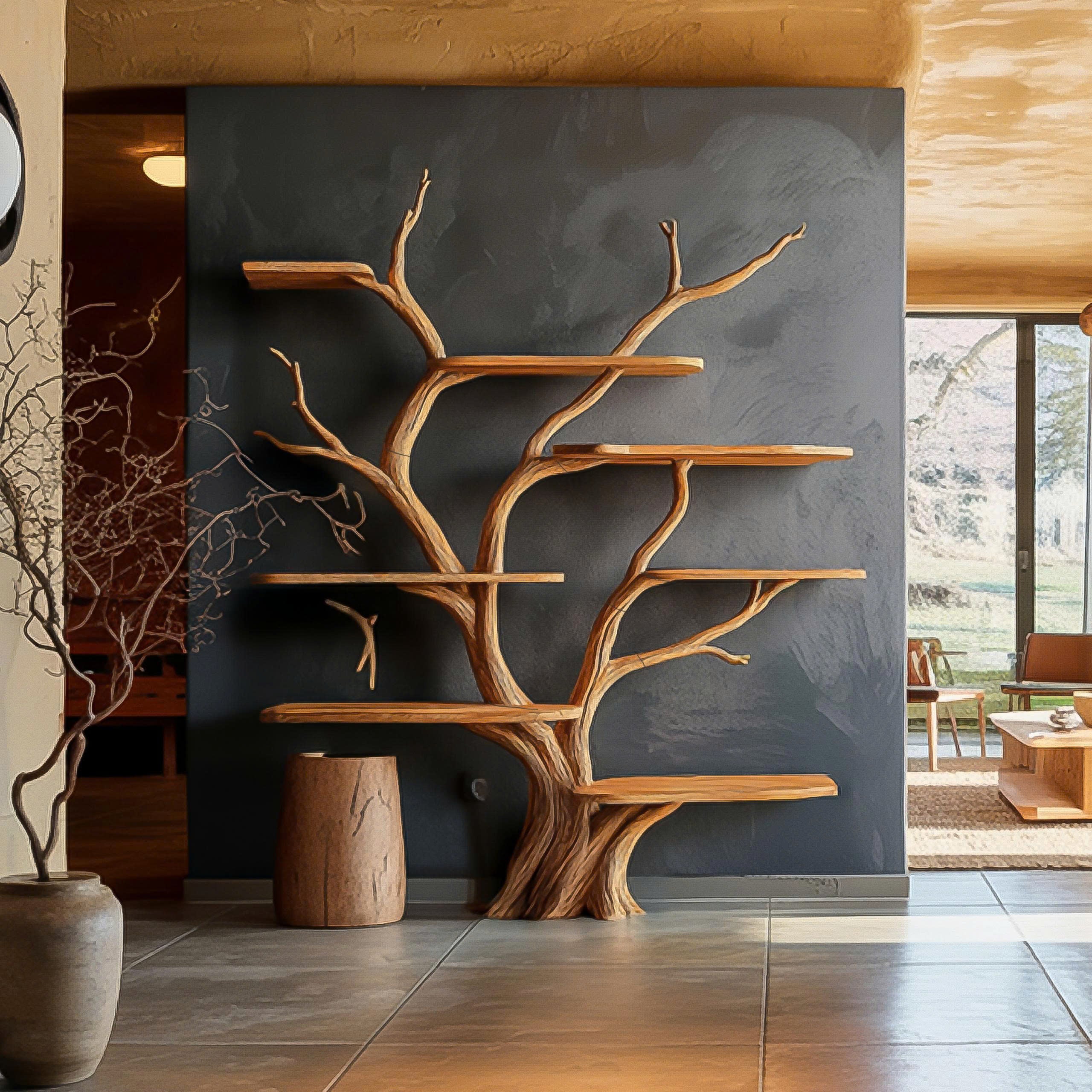 Rustic Organic Tree Bookshelf Contemporary Home Decor SINLSATB561