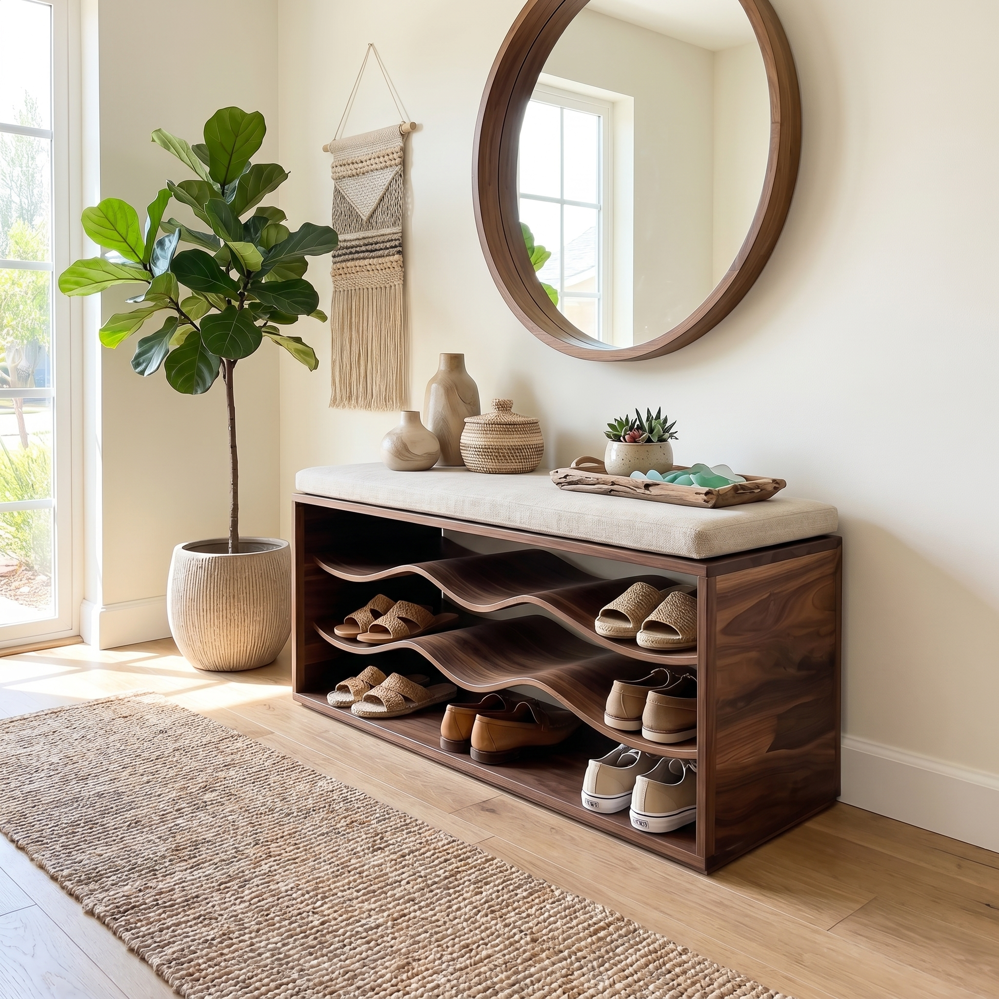 Midcentury Shoe Rack Bench Entryway SINLSASB035