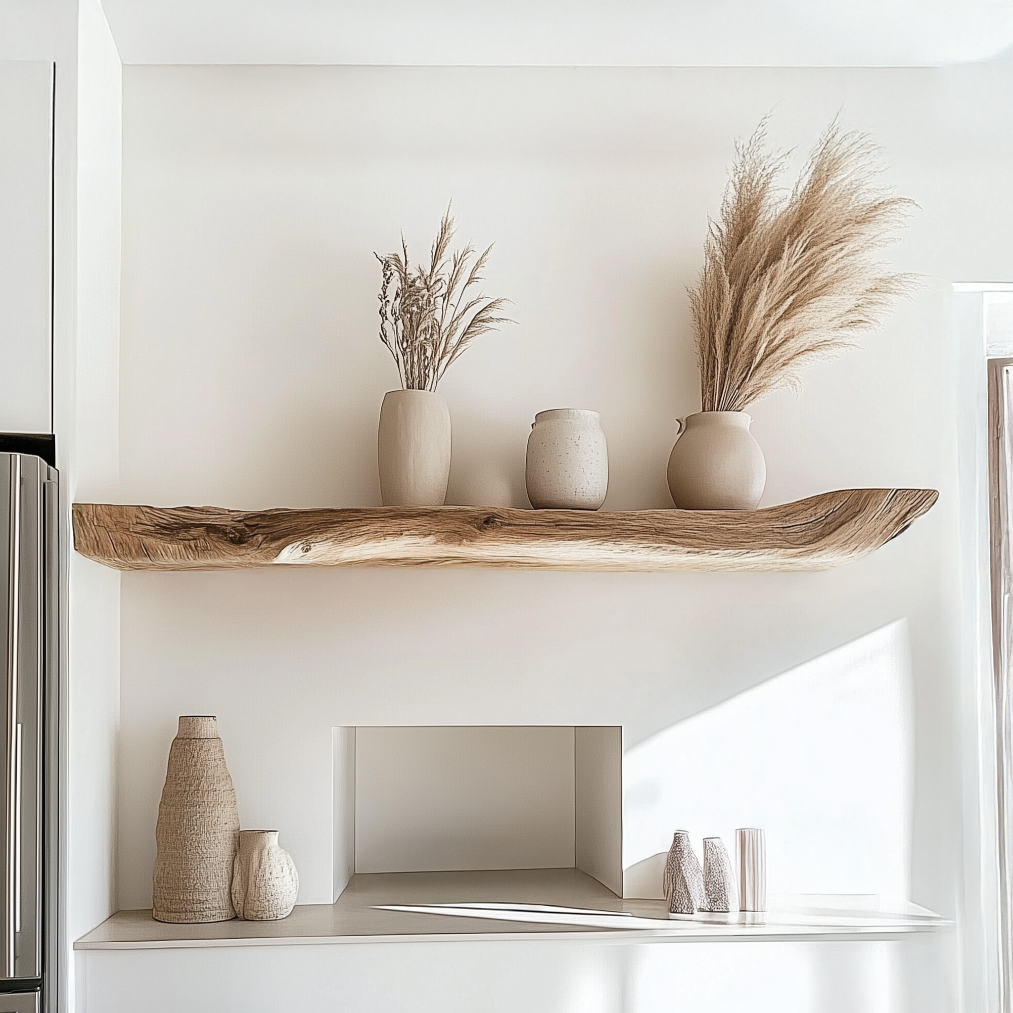 Boho Kitchen Floating Shelf Natural Edge Wooden Shelf For Wall Storage SINLSAFL069