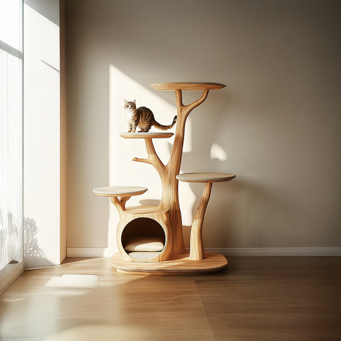 Rustic Cat Tree Stand Living Room Pet Furniture With House SINLSATT059