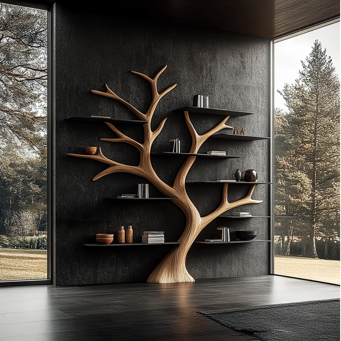 Rustic Wide Tree Bookshelf Home Office or Living Room Storage SINLSATB347
