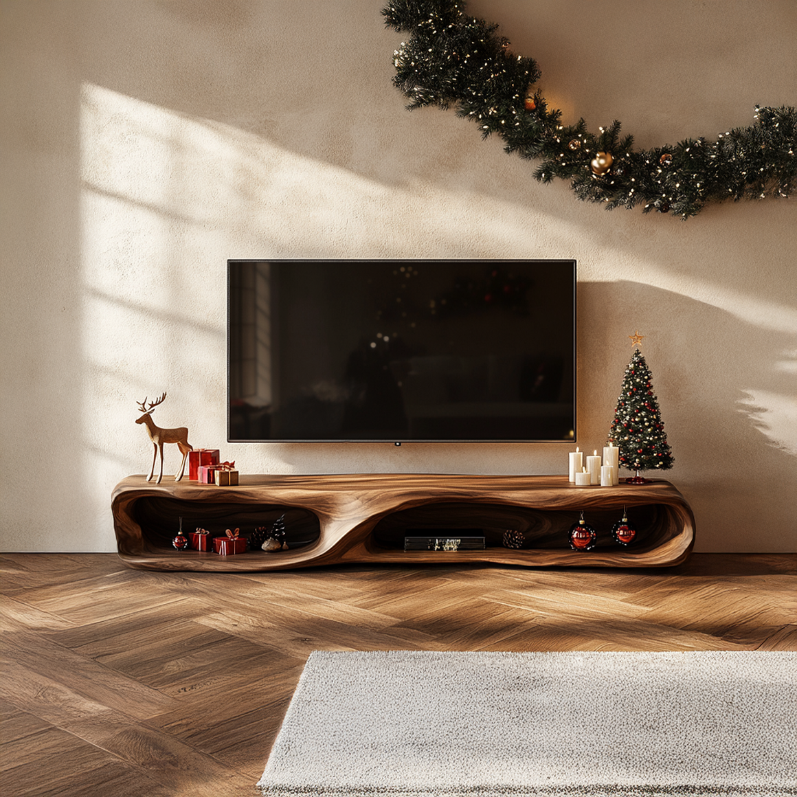 Rustic Holiday TV Stand Console Living Room Winter Decor SINLSASC219