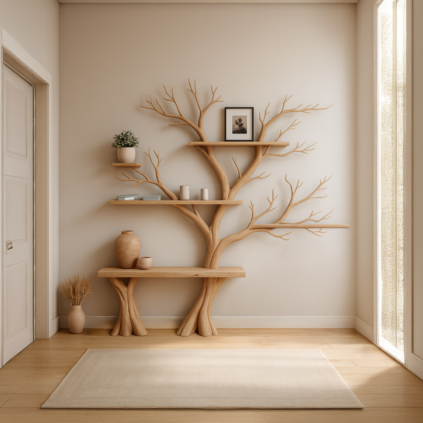 Rustic Artistic Tree Wall Bookcase Bedroom SINLSATB265