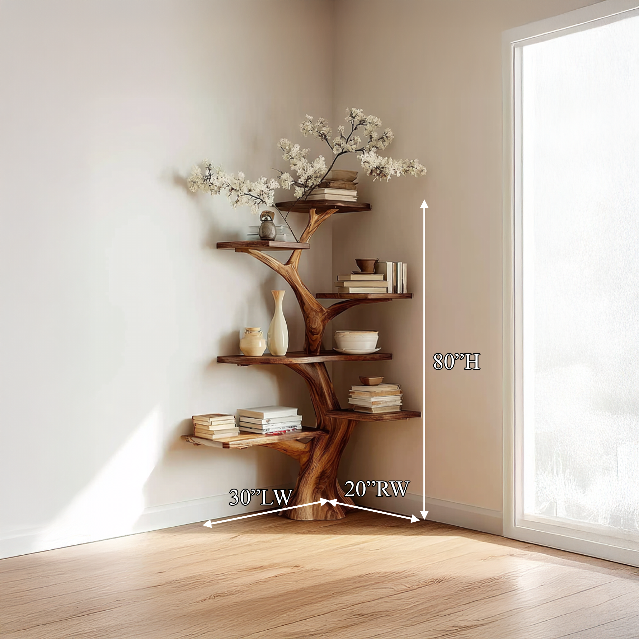 Rustic Corner Tree Bookshelf Living Room Wall SINLSATB309