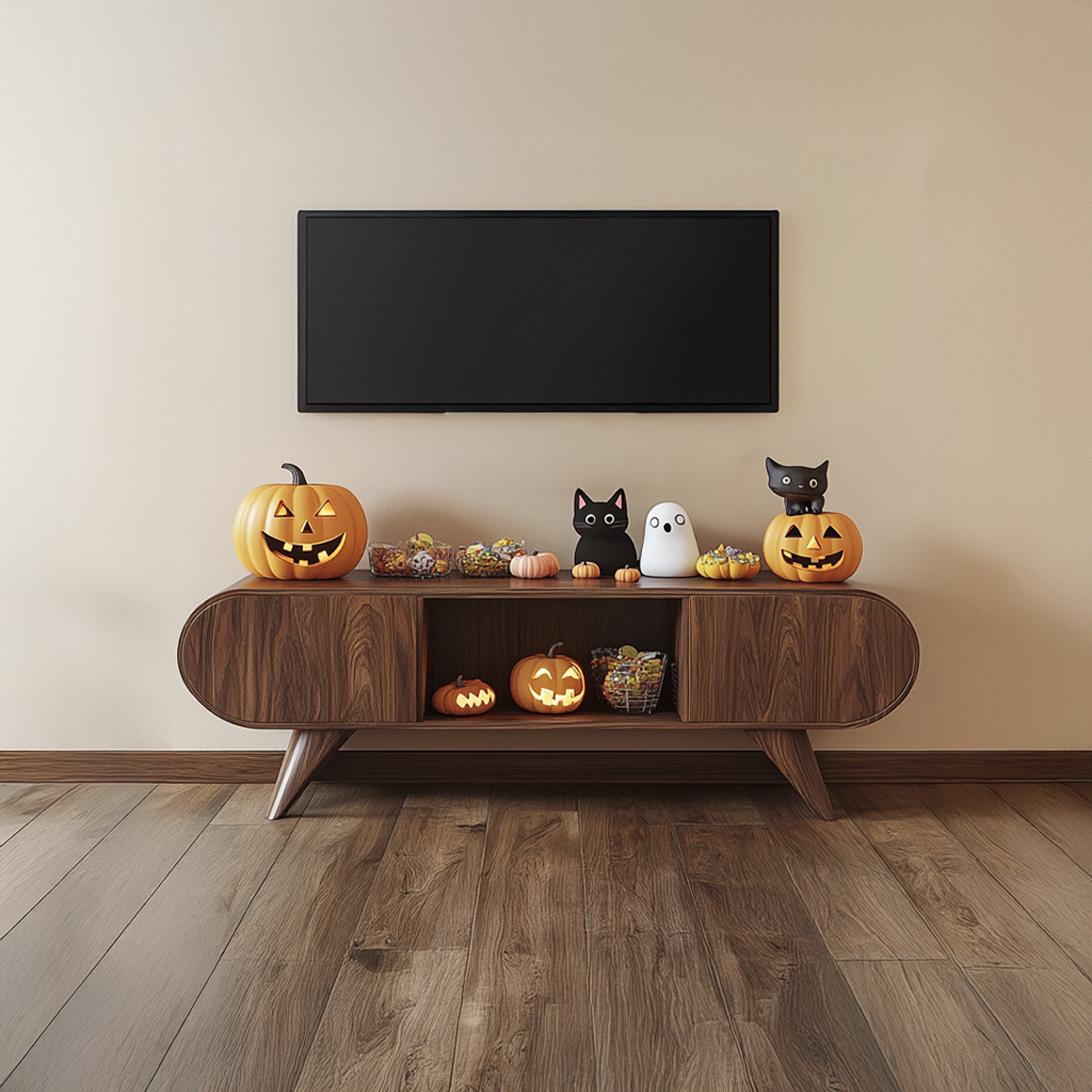 Mid Century Halloween TV Stand Cabinet Modern Living Space SINLSASC226