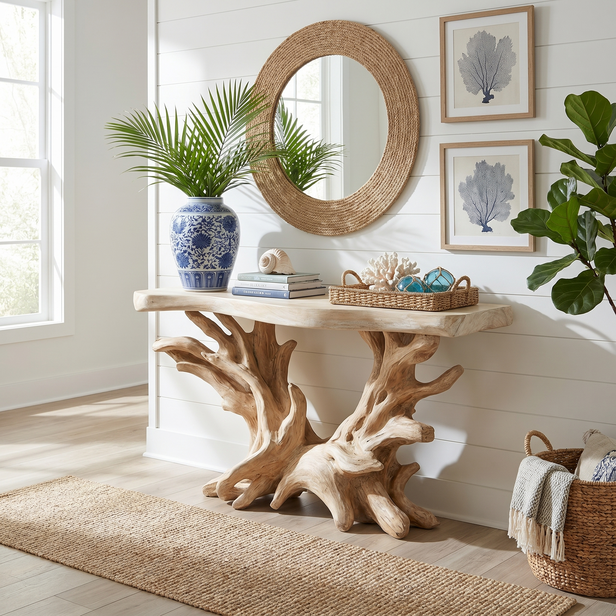 Coastal Rustic Organic Console Table Living Room And Bedroom SINLSACS428