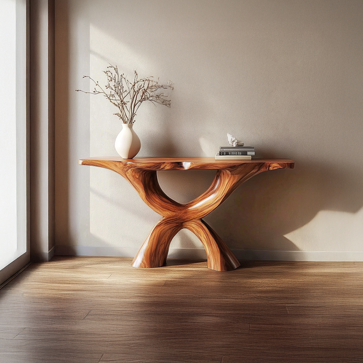 Rustic Console Table Carved X-Base Wood Entryway Living Room SINLSACS322