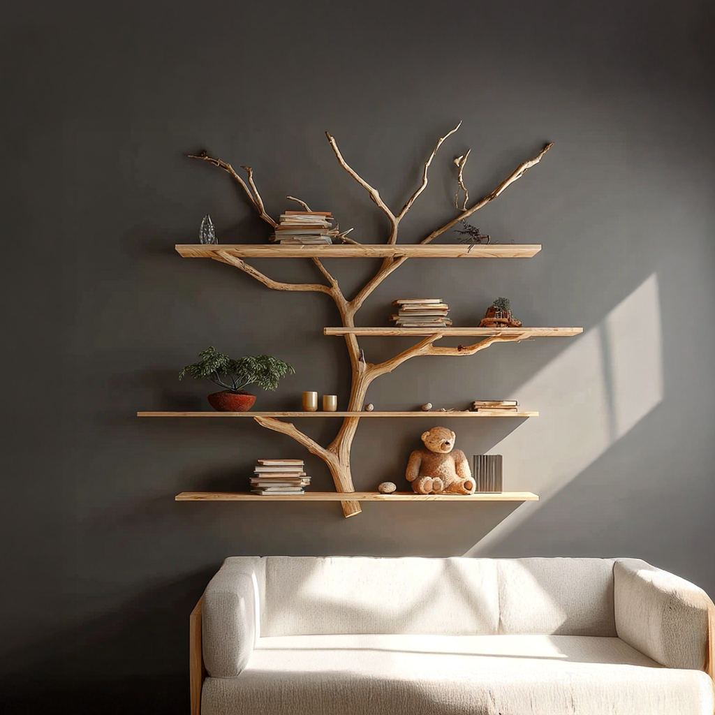 Rustic Book Tree Shelf Nursery Kids SINLSATBS030