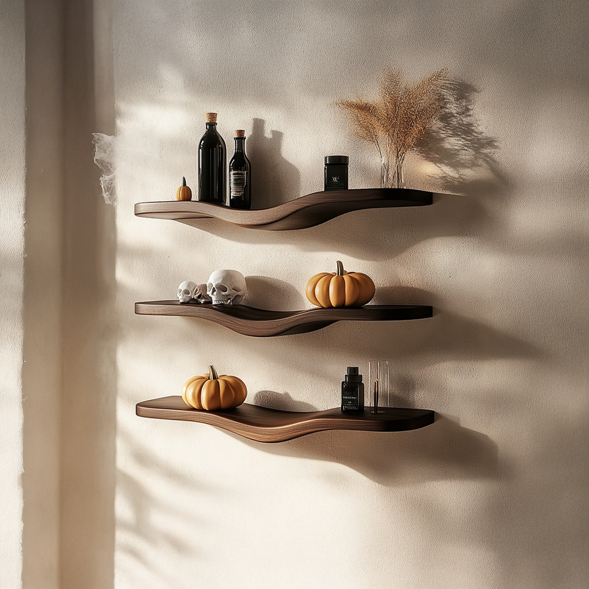 Mid Century Wavy Floating Shelf Halloween Wall Display SINLSAWV014