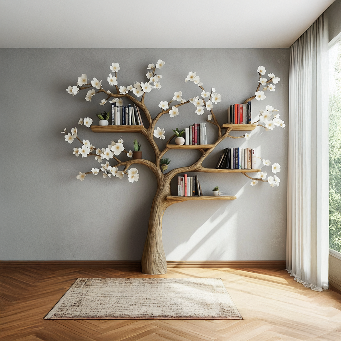 Rustic Flower Tree Bookshelf Living Room Or Bedroom Wall Display SINLSATB458