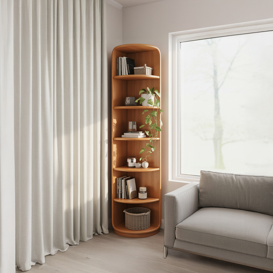 Scandinavian Wooden Corner Bookshelf Living Room Or Bedroom SINLSASC293