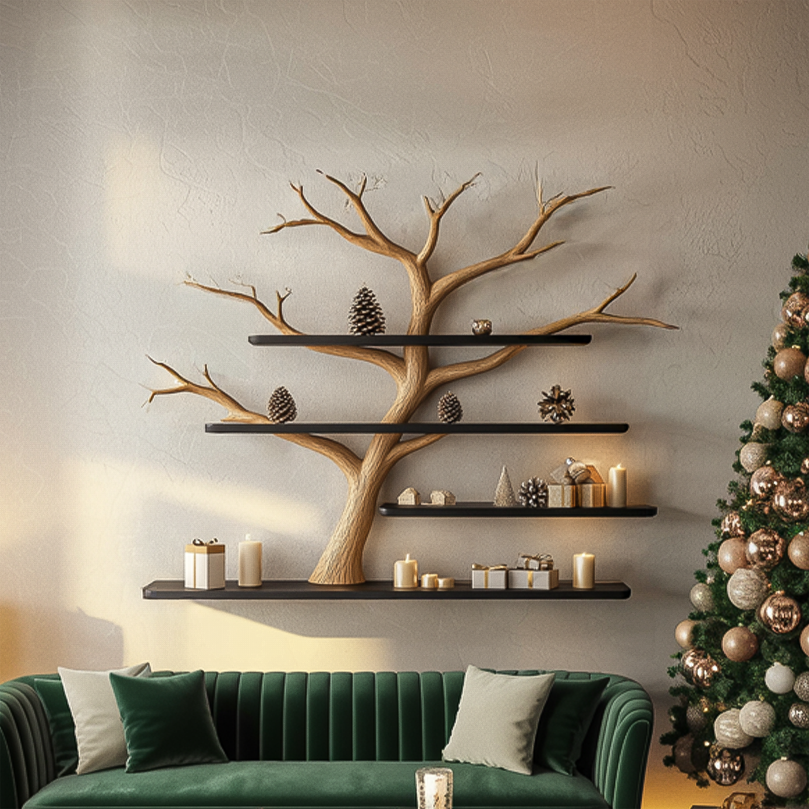 Rustic Tree Wall Shelf Christmas Accent Home SINLSATBS101