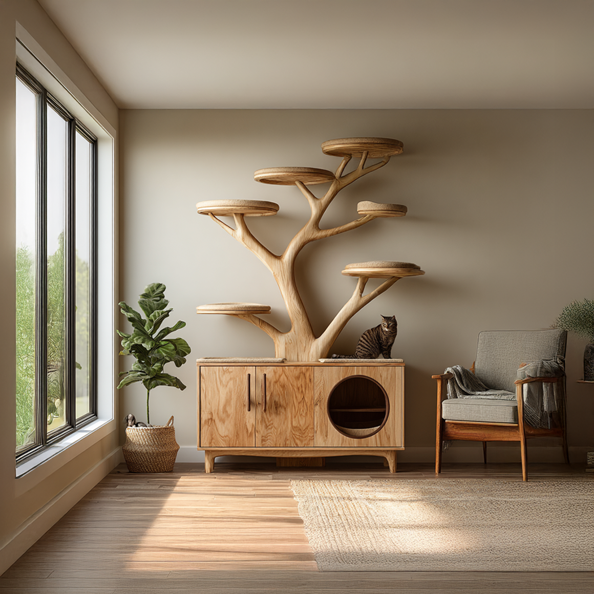 Rustic Tree Cat Tower Cabinet Living Room SINLSATT045