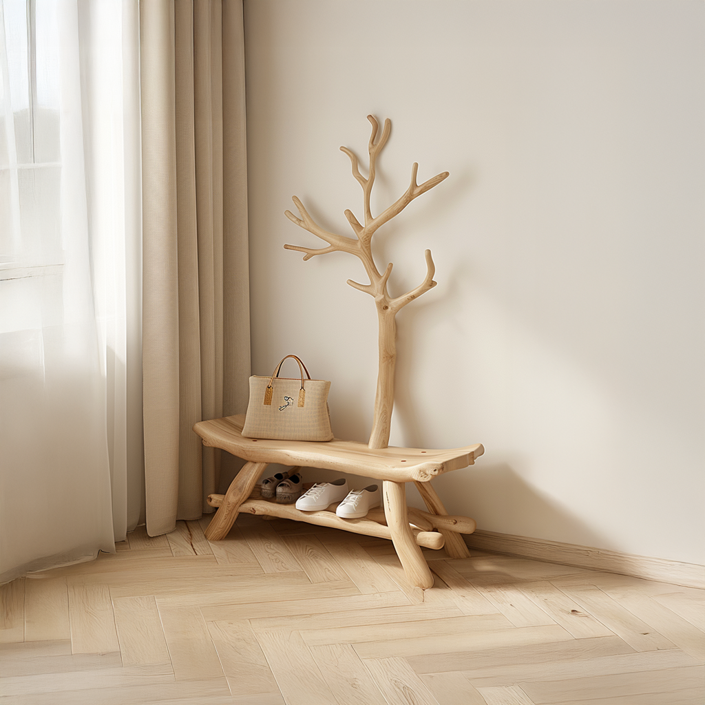 Rustic Tree Coat Rack Shoe Organizer Living Room SINLSATCR017