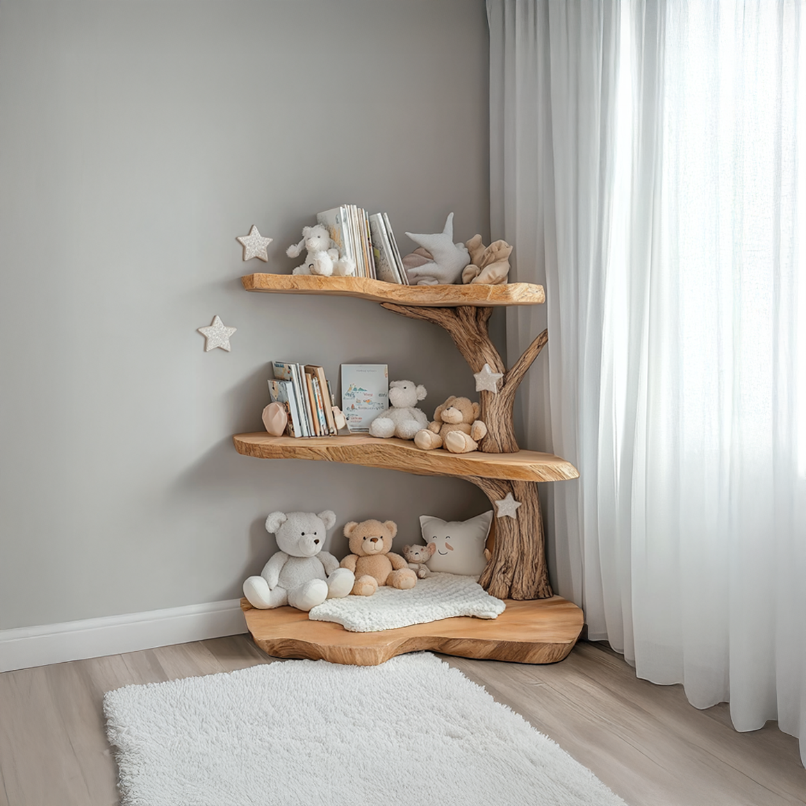 Rustic Corner Tree Bookshelf Kids Bedroom Decor SINLSATB312
