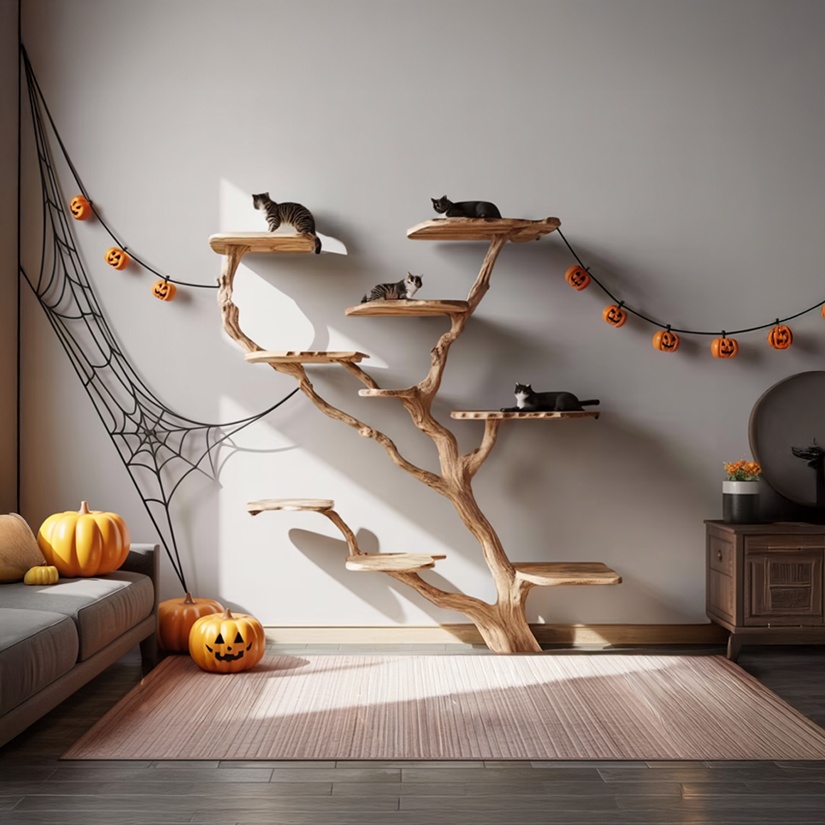 Rustic Halloween Cat Tree Wall Mounted Living Room SINLSAHW022