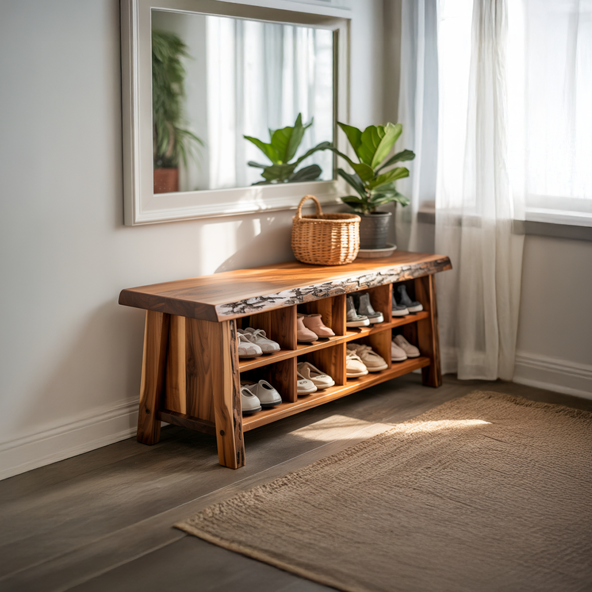 Rustic Live Edge Shoe Bench Entryway And Hallway SINLSASB073