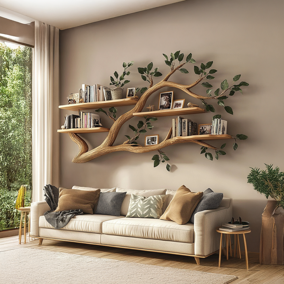 Rustic Wall Mounted Branch Bookshelf Living room SINLSATBS036