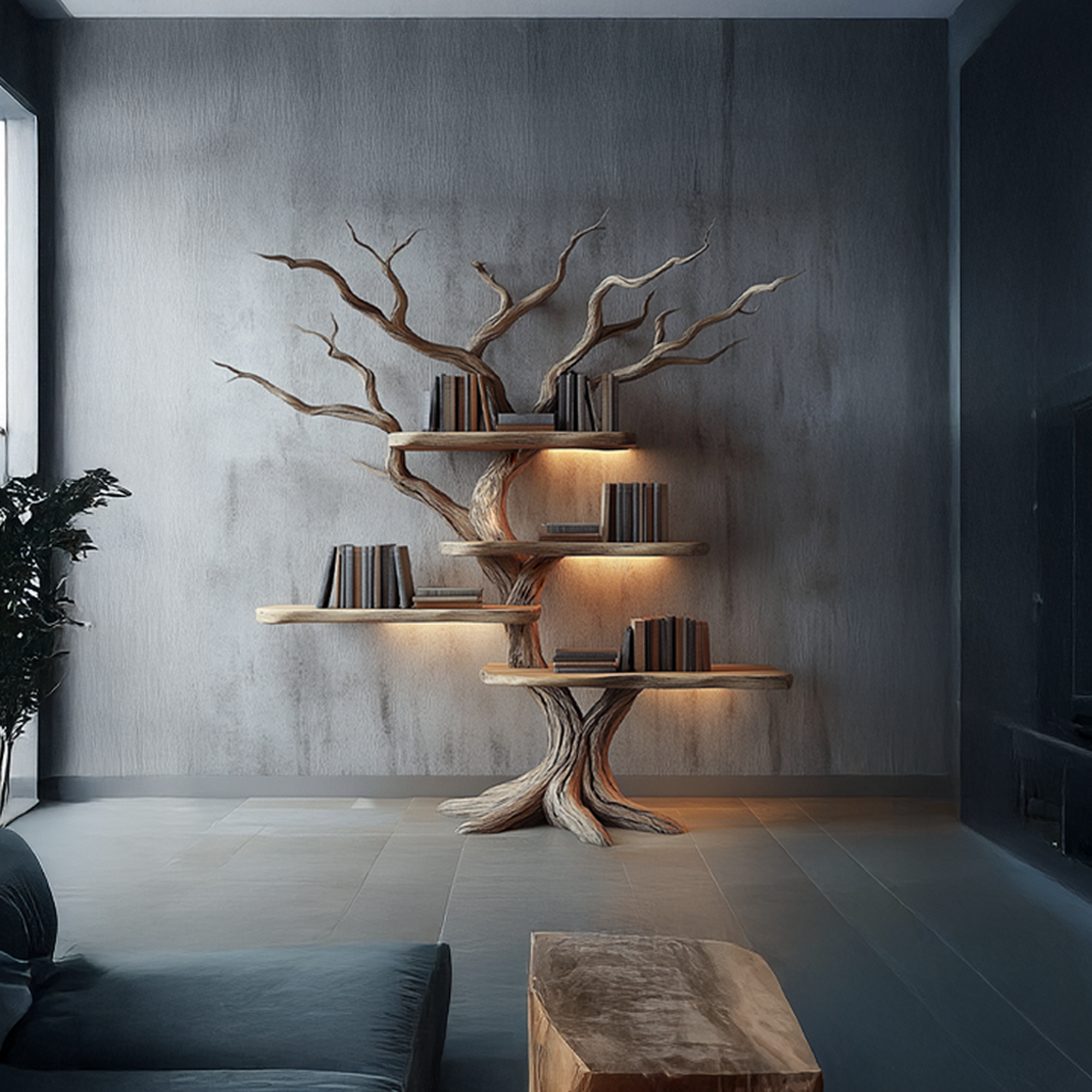 Rustic Branch Bookshelf Study Room Wall Display SINLSATB308