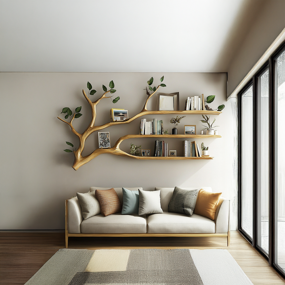 Rustic Wall Mounted Tree Bookshelf Living Room Or Bedroom SINLSATBS032