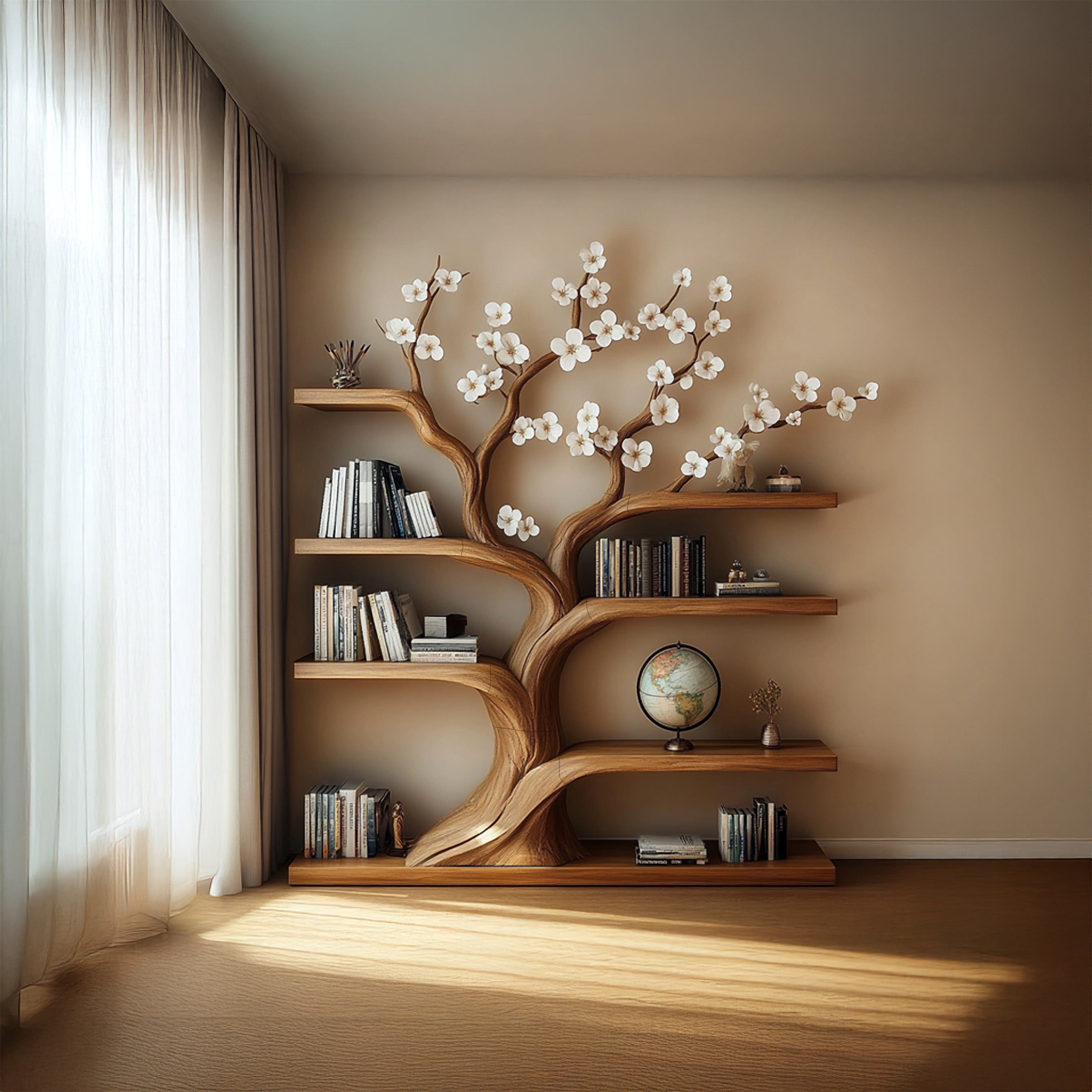 Rustic Tree Bookshelf Living Room Artistic Display SINLSATB314
