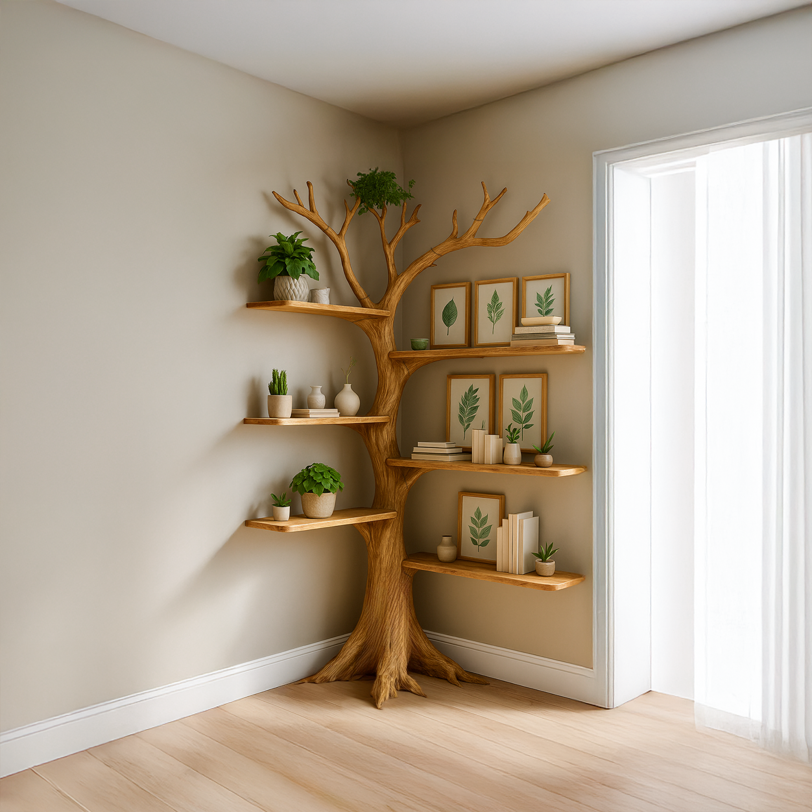 Rustic Corner Tree Bookshelf Living Room SINLSATB221