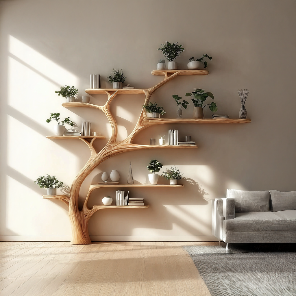 Midcentury Tree Bookshelf Bedroom Entry SINLSATB211