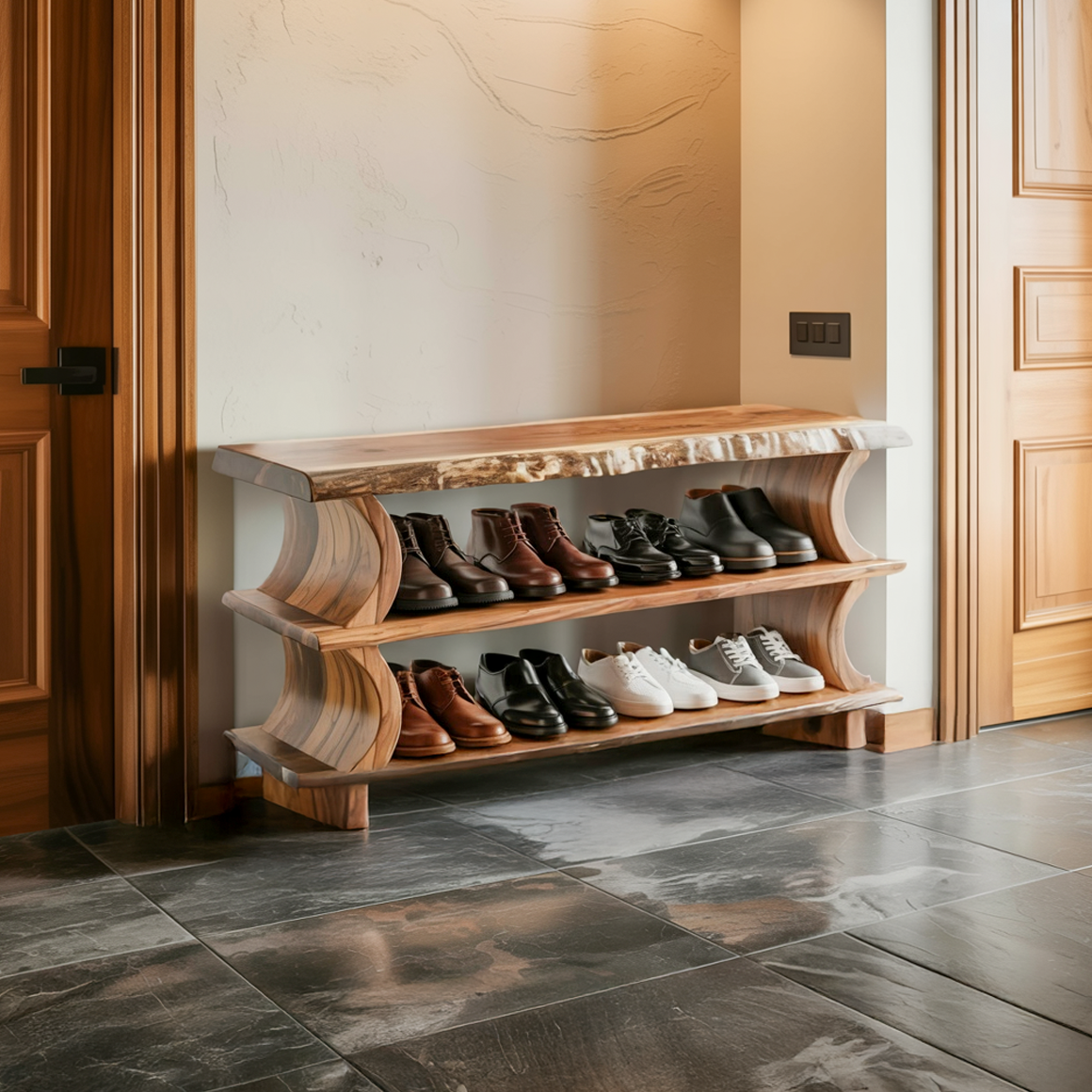 Artistic Wave Shoe Stand Mudroom And Entryway SINLSASB081