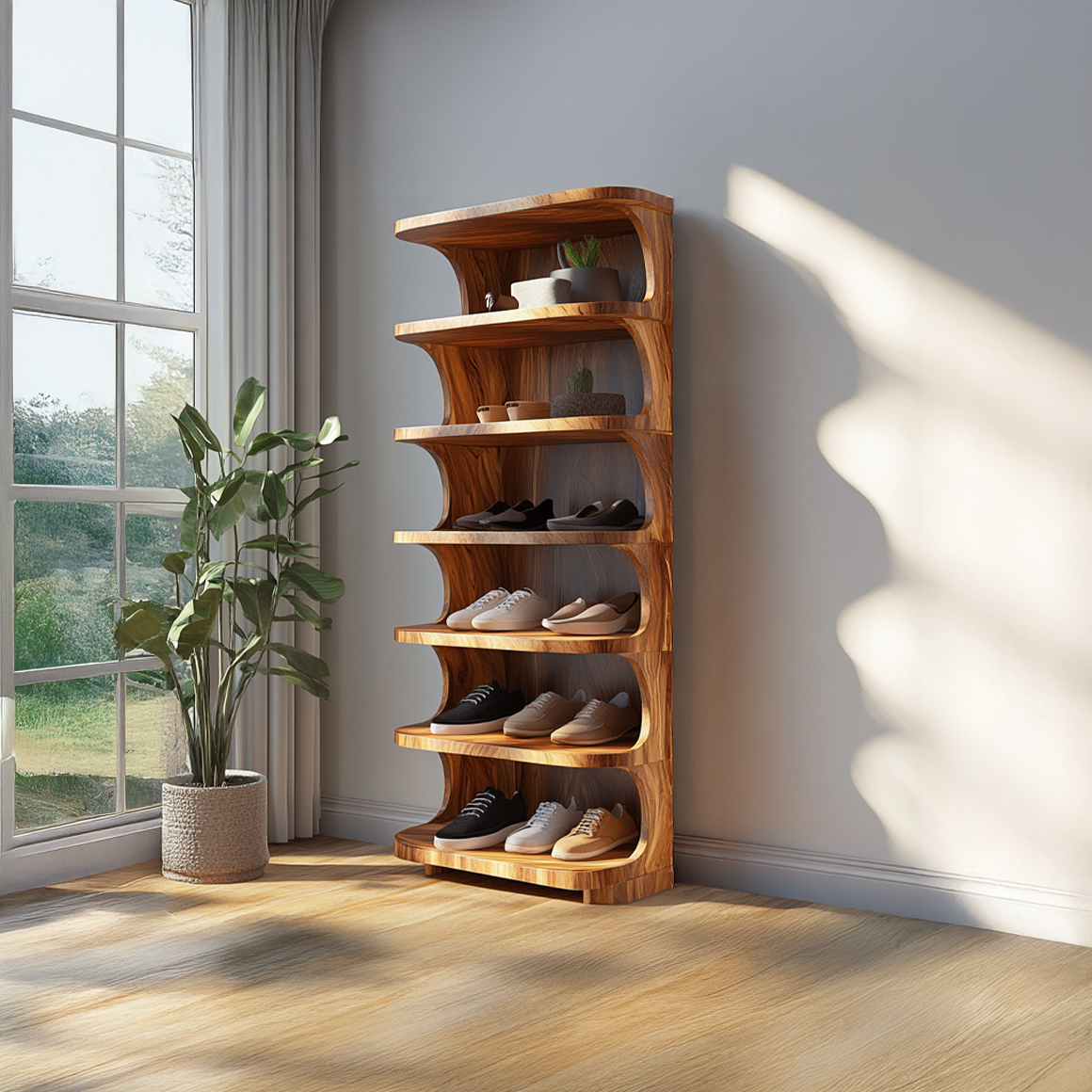 Rustic Soft Edge Shoe Rack Mudroom And Bedroom SINLSASB062