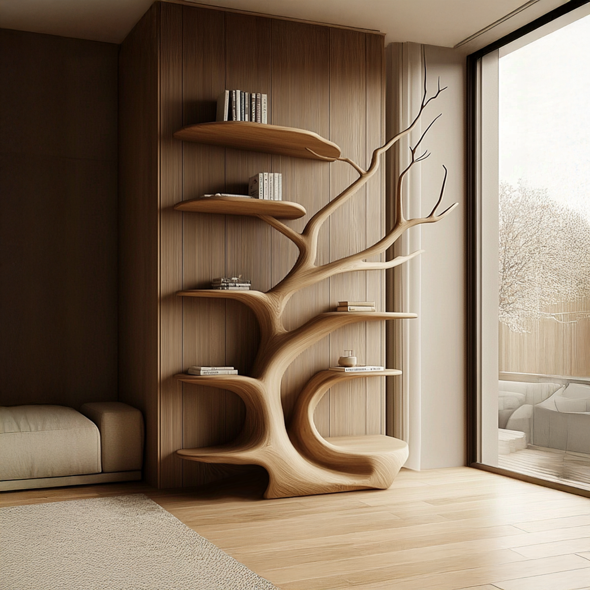 Rustic Tree Bookshelf Bedroom Cozy Artistic Corner SINLSATB316