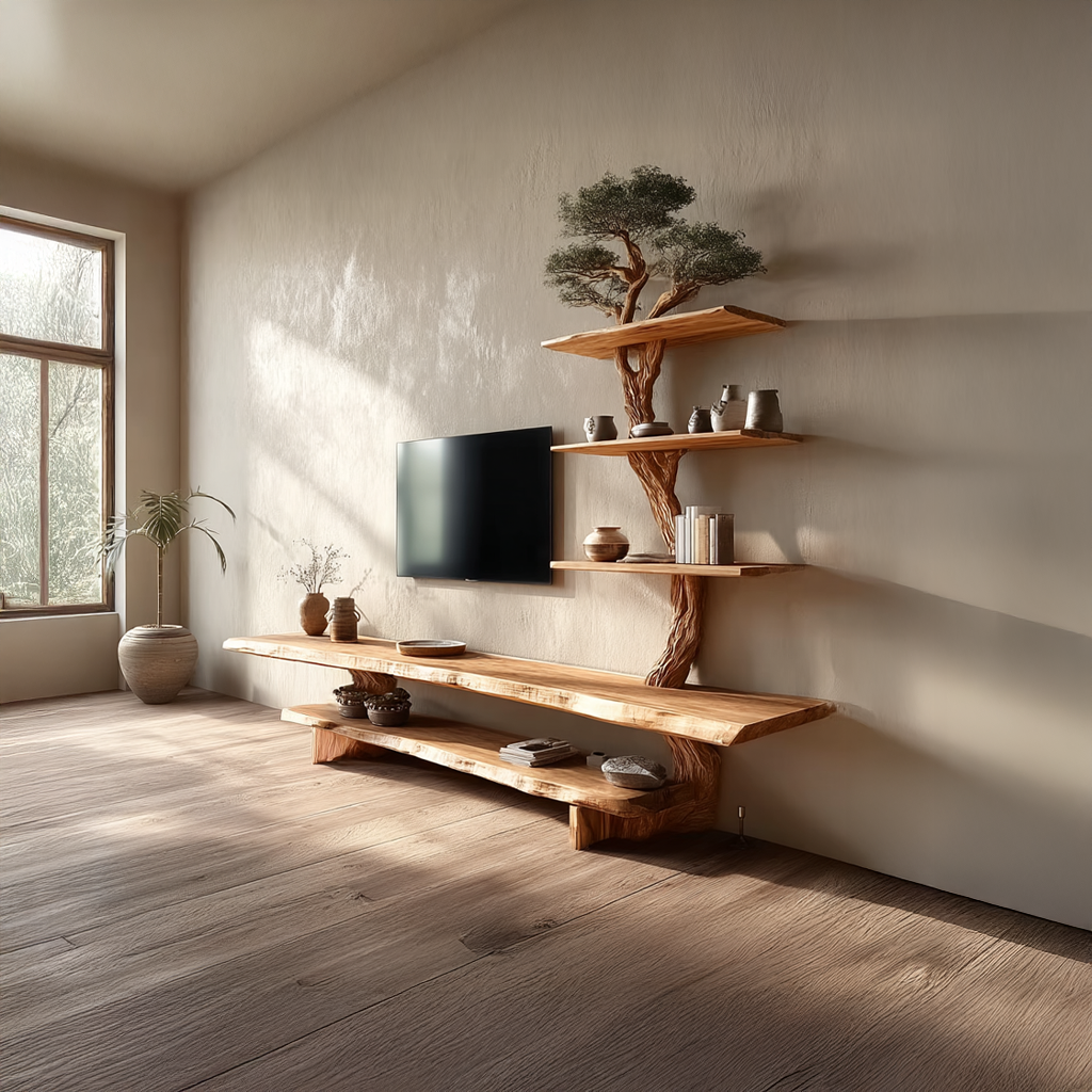 Rustic Shelf TV Solid Wood Tree Wall Art Decor Living Room SINLSATB237