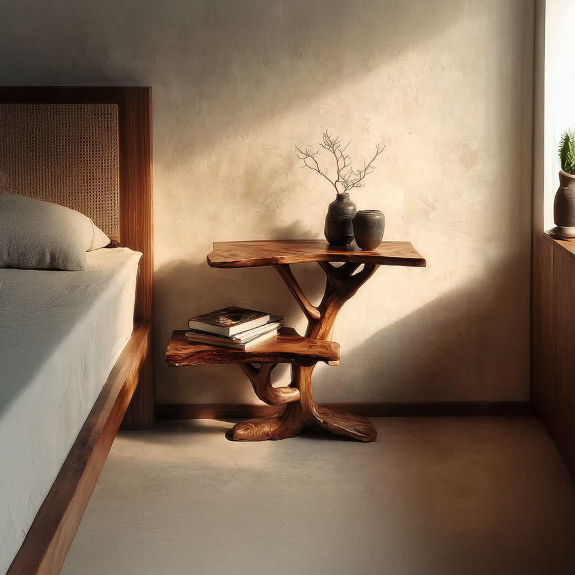 Rustic Tree Bedside Table Bedroom Apartment SINLSABT075