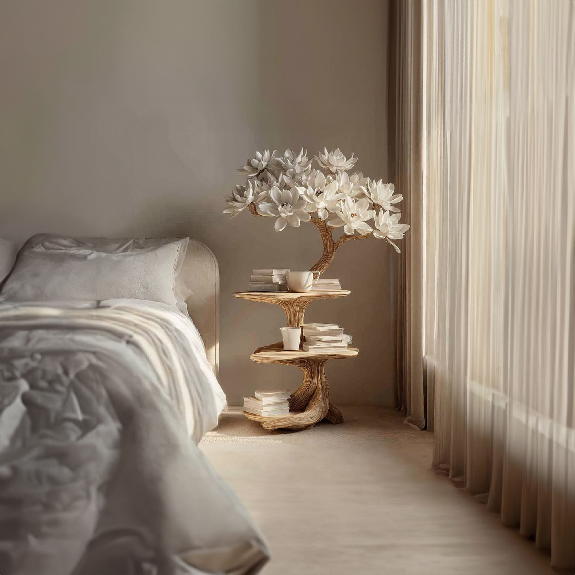 Rustic Tree Nightstand Bedroom Small Space SINLKIBT066