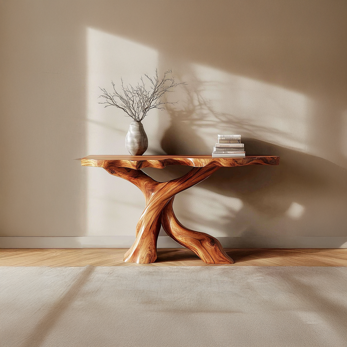 Midcentury Console Table Carved X-Base Wood Entryway SINLSACS320