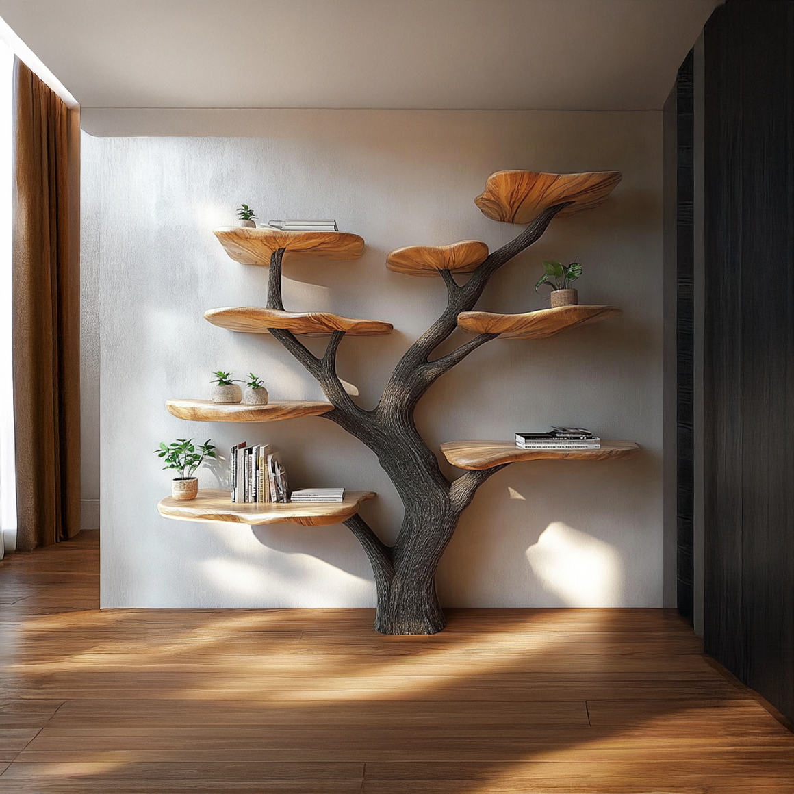 Rustic Mushroom Tree Bookshelf Bedroom Study Room Wall Display SINLSATB455