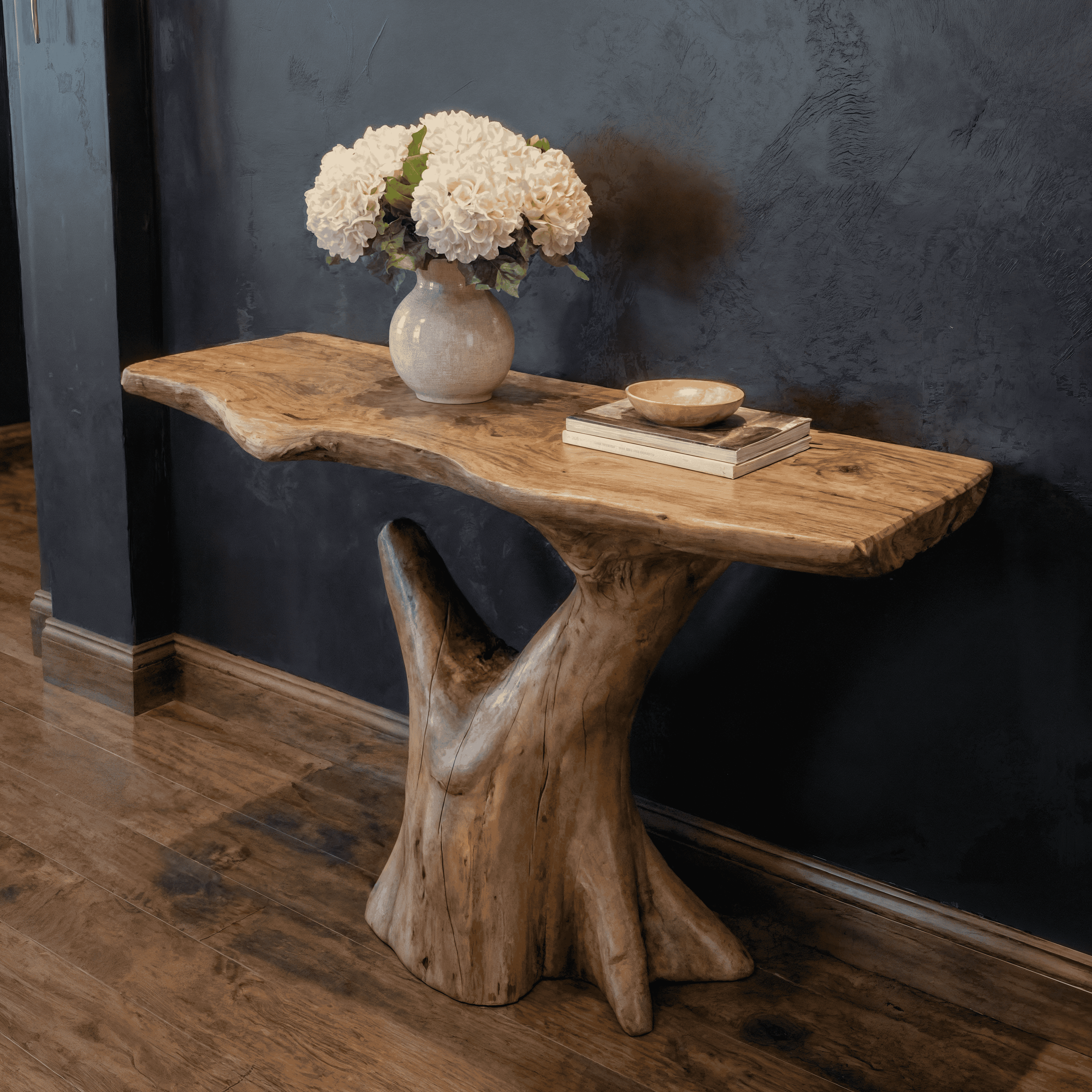 Rustic Sculptural Console Table Natural Wood Living Room SINLKICS531