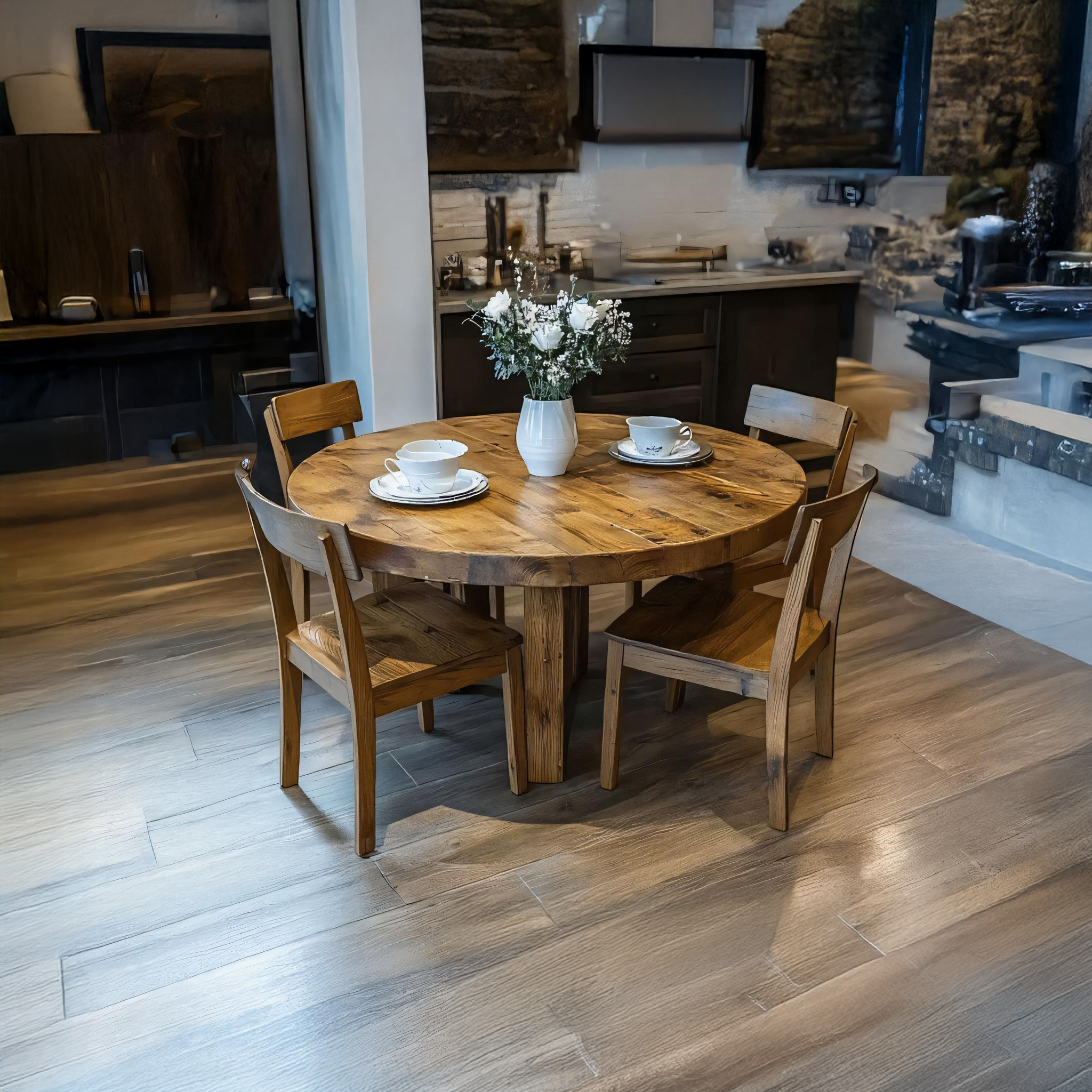 Rustic Round Dining Table Modern Dining Kitchen SINLSADT075
