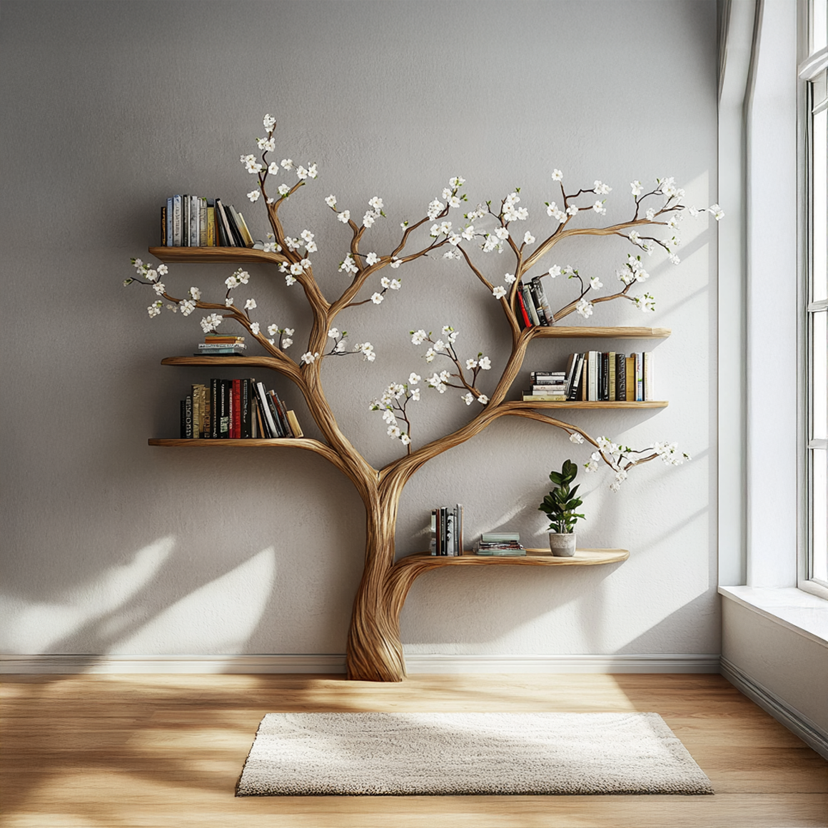 Rustic Flowering Tree Bookshelf Bedroom Or Living Room SINLSATB459