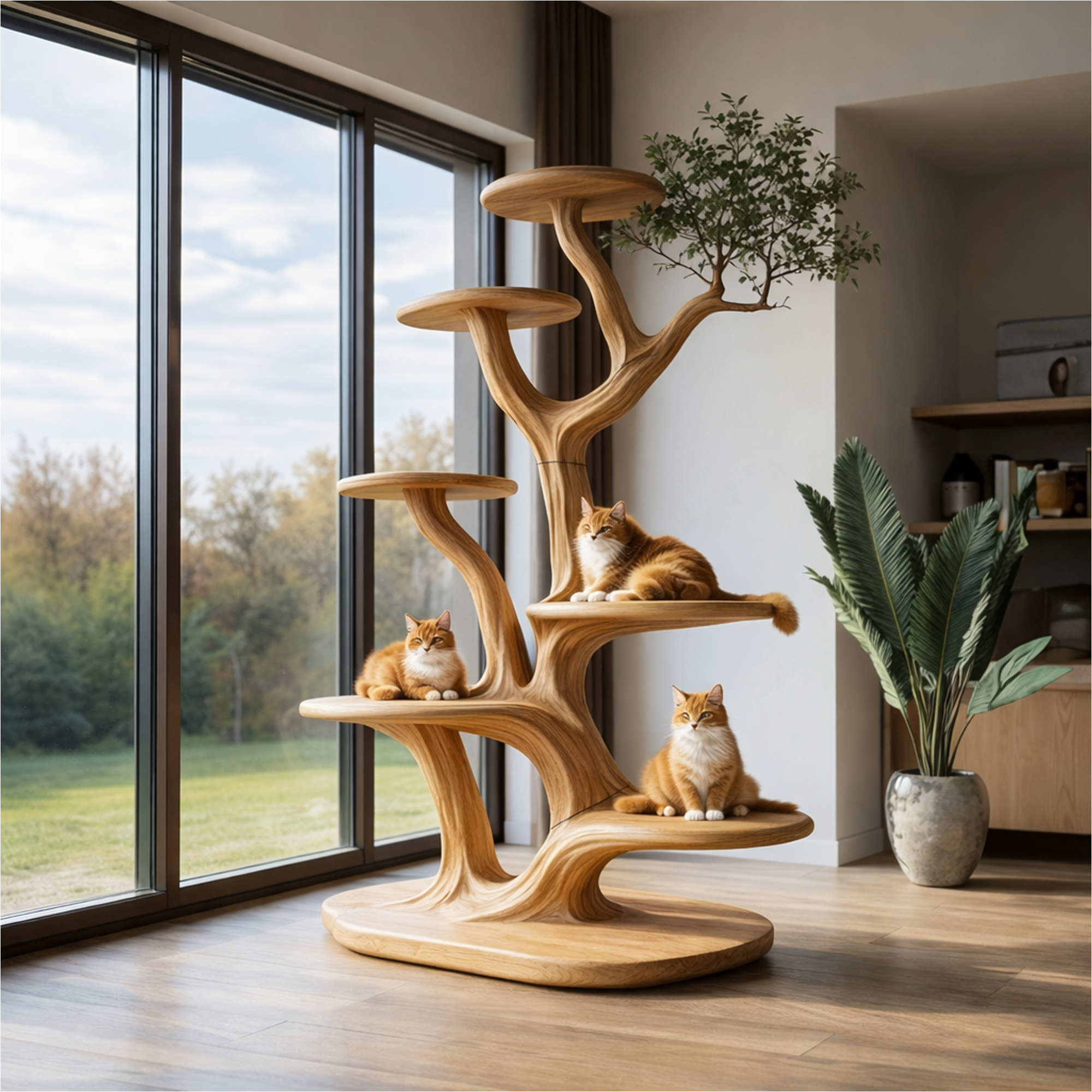 Rustic Tree Cat Play Tower Artistic Living Room SINLKITT077