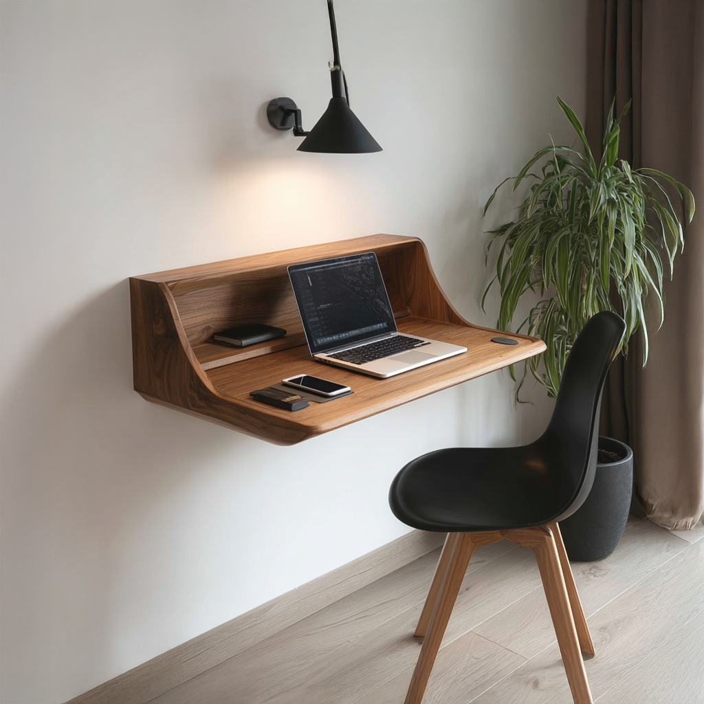 Wall Mounted Desk Solid Wood Live Edge Minimal Gift SINLSAFL072