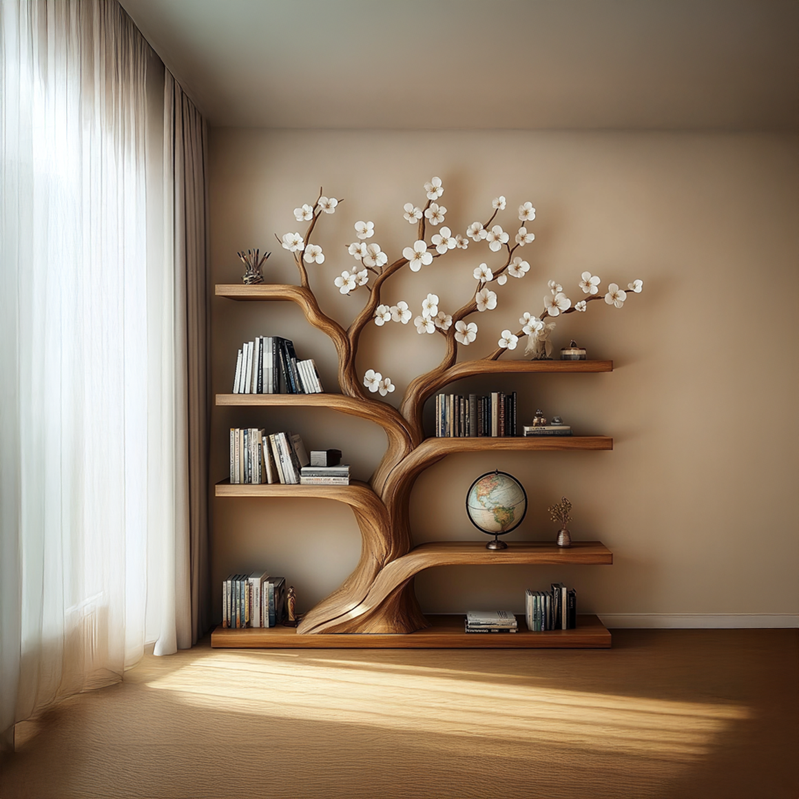 Rustic Tree Bookshelf Living Room Artistic Display SINLSATB314