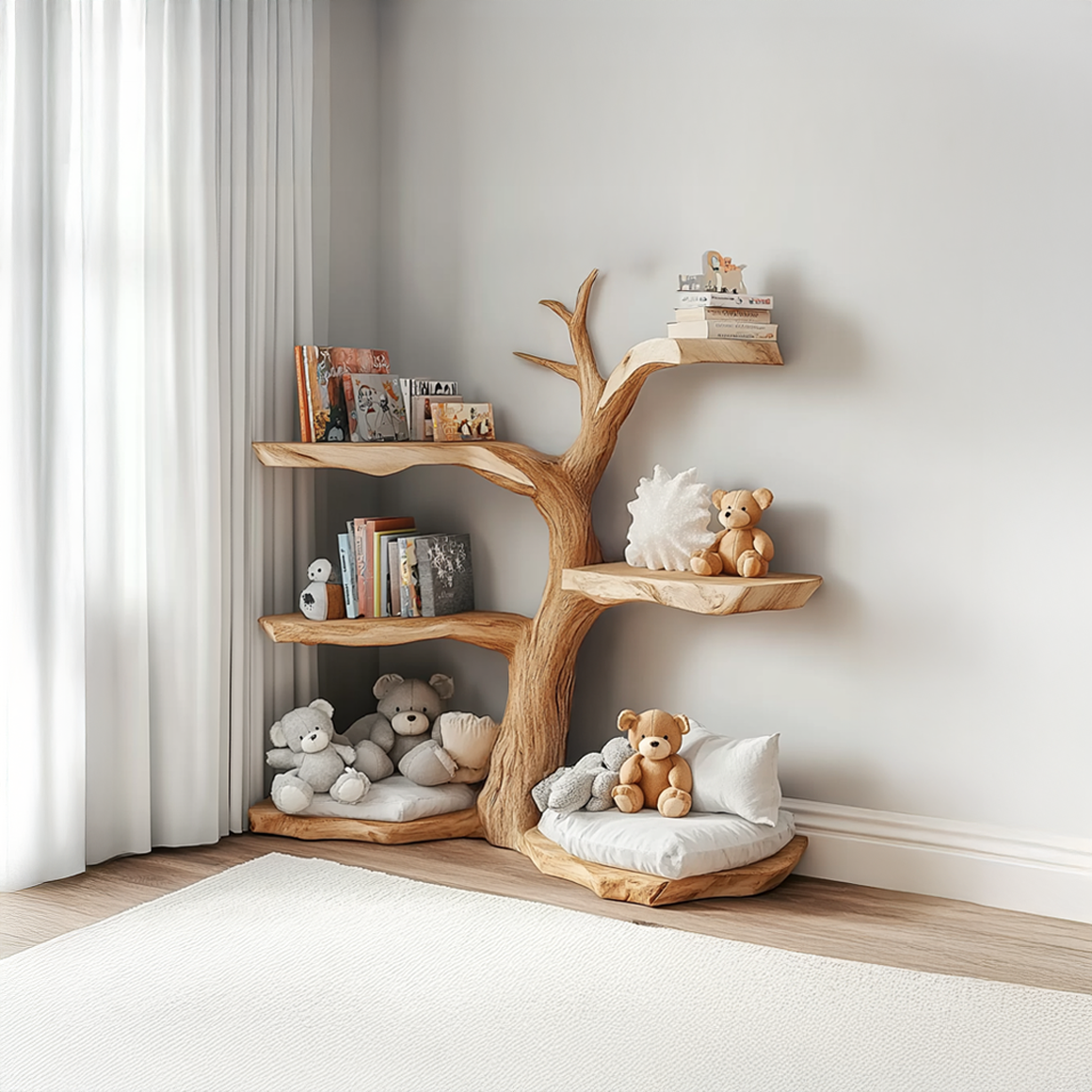 Rustic Corner Tree Bookshelf Kids Bedroom Organizer SINLSATB311